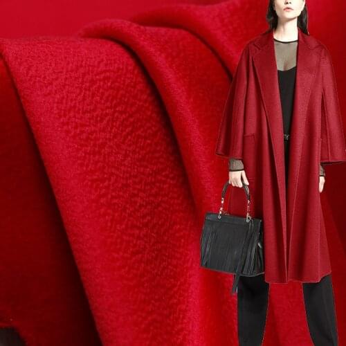 The Cloth Red Double-Side Water Ripple Fabrics 100%Australian Wool Materials Winter Women Overcoat Cloth Freeshipping