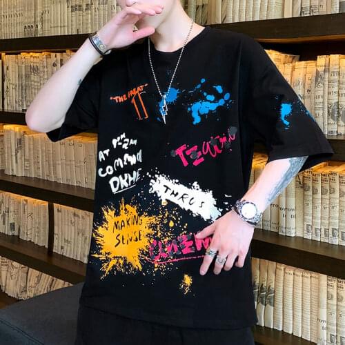 Harajuku Streetwear Summer Mens T-shirt Cotton Short Sleeve T Shirts Hip Hop Casual Tops Tees Man Oversize M-3XL Shirts Clothes