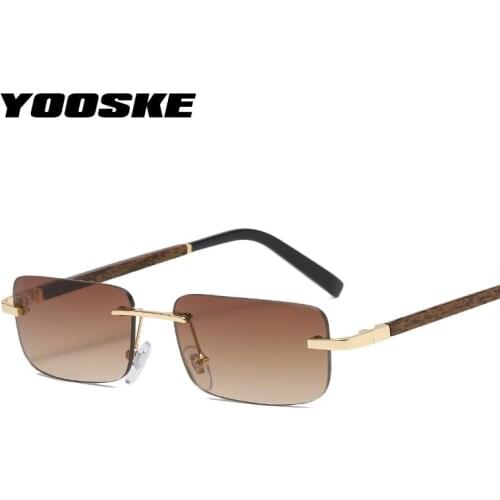 YOOSKE Vintage Rectangle Sunglasses for Women Men Trendy Rimless Sun Glasses Literary Imitation Wood Grain Frame Eyewear UV400