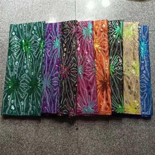 High Quality Nigerian Lace Fabrics green African Sequins Lace Fabric Latest Bridal Tulle Lace Fabrics for Wedding Party Dress