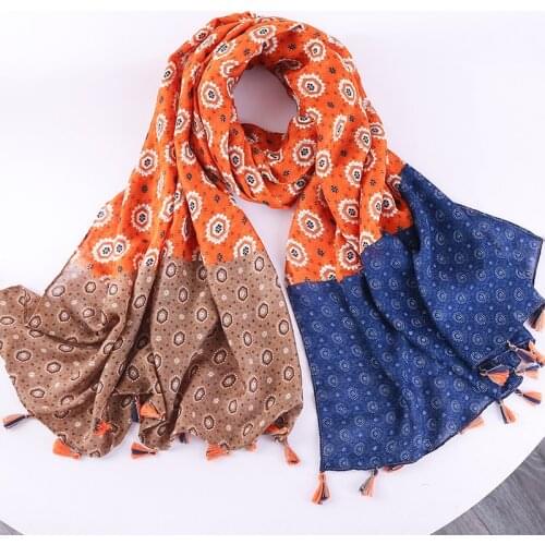 Fashion Ethnic Head Scarf 2020 Women Autumn Spring Spain Style Polka Floral Patchwork Romantic Long Soft Print Scarves 180*90Cm