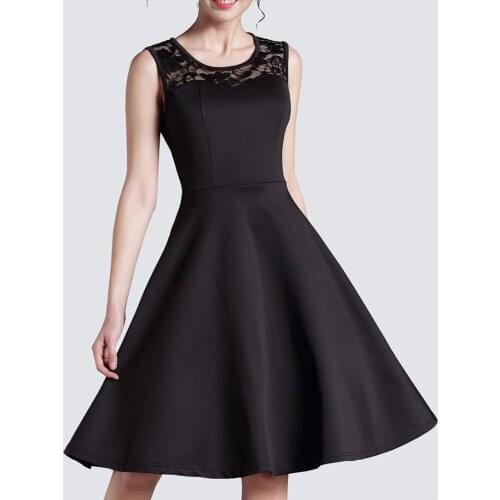 New Summer Style Ladylike Elegant Vintage LBD O-Neck Sexy Lace Sleeveless Womens Expansion High-Waisted Dress Ball Gown A008
