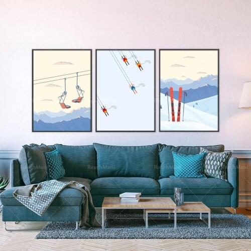 Winter Skiing Prints, Snow Ski Poster, Ski Lift Mountain, Nordic Wall Art, Skiing Wall Decor, Skier Dream Gift, Vintage Ski, Sno