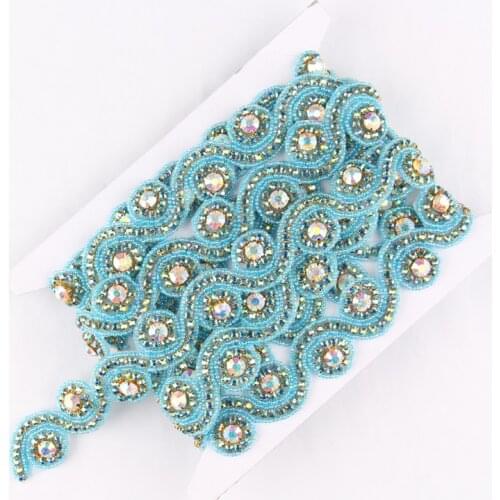 1Yard Handmade Crystal Rhinestone Applique Trim Bridal Costume Beaded Trim Girl Wedding Decoration Rhinestone Button Trim