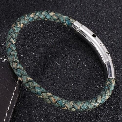 18.5-19.2-20cm Multicolor Braided Leather Bracelet Men Jewelry Adjustable Length Stainless Steel Buckle Male Wrist Band Gifts