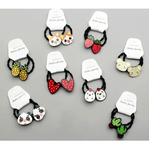 2Pcs/Set Cartoon Coloured Glaze HairBands Animal Rabbit Hair Clip for Kids bear Elastic Hair Band girls kids hair Accessories