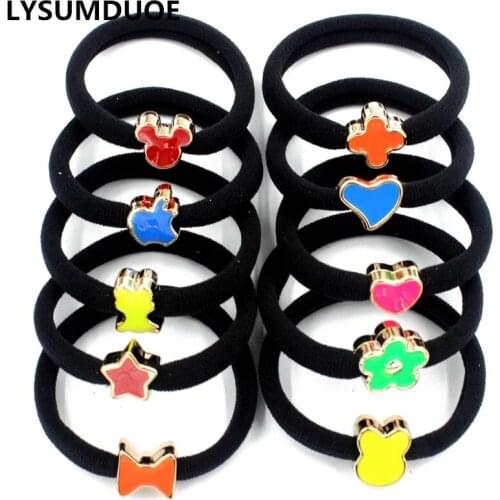 20Pcs/Lot Girls Hair Accessories Elastic Hair Bands Bow Ring Ropes Black Scrunchy Polyester Kid Ponytail Holder Hairband Women