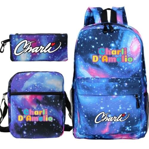 3Pcs/Set Charli D'Amelio Backpack Students Daily Use School bag Pencil Case Shoulder Bag Back to School Gift for Teenagers