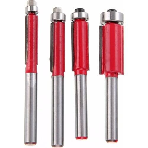 4pcs/set 1/4" Shank Router Bits Flush Trim Bits Woodworking DIY Tool Set 6/8/10/12mm
