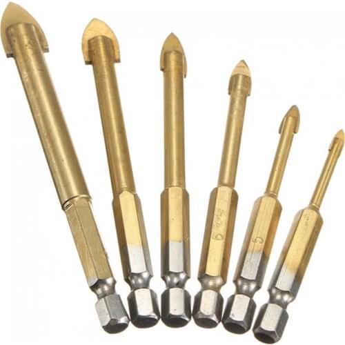 6pcs 4-12mm Hex Shank Tungsten Carbide Glass Drill Bit Cross Spear Point Head Drill Bit
