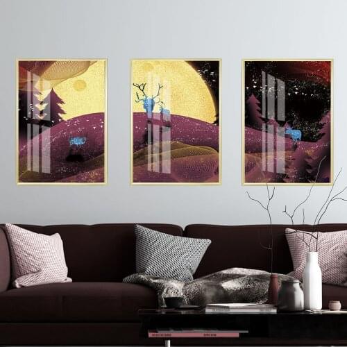 Abstract Nordic Poster Landscape Canvas Painting Reindeer Asaka Wall Art Pictures For Living Roome Modern Home Decorative Prints