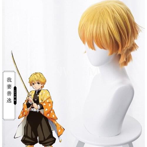 Anime Demon Slayer Kimetsu no Yaiba Tokitou Muichirou Ponytails Wig Cosplay Agatsuma Zenitsu Wig Kamado Tanjirou Wig