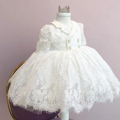 White Lace Christening Dress For Baby Girl Ball Gown Spanish Baby Dresses Elegant Christmas Birthday Party Dress For Kids Girl