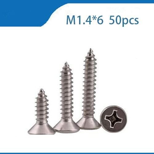 Free shipping 50pcs M1.4 M1.7 M2 M2.3 M2.6 high quality 304 Stainless Steel Countersunk Cross Head Self Tapping Screws