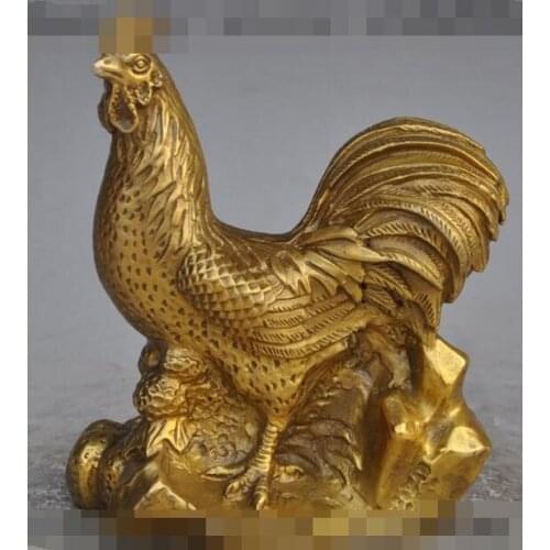 Free shipping S00357 7"chinese fengshui brass wealth zodiac Cock Rooster Chicken animal lucky statue