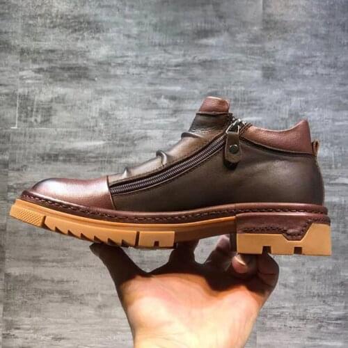 Fashon Buckle Genuine Leather Men Boots Handmade Retro Ankle Boot Men Trend Casual Shoes