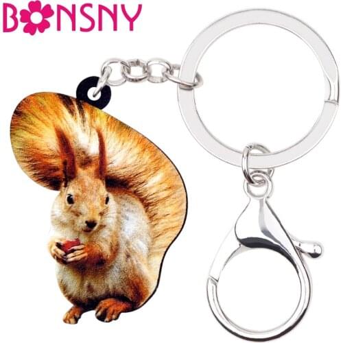 Bonsny Statement Acrylic Sweet Squirrel Key Chains Keychain Rings Fashion Cartoon Jewelry For Women Girls Ladies Teen Bag Charms