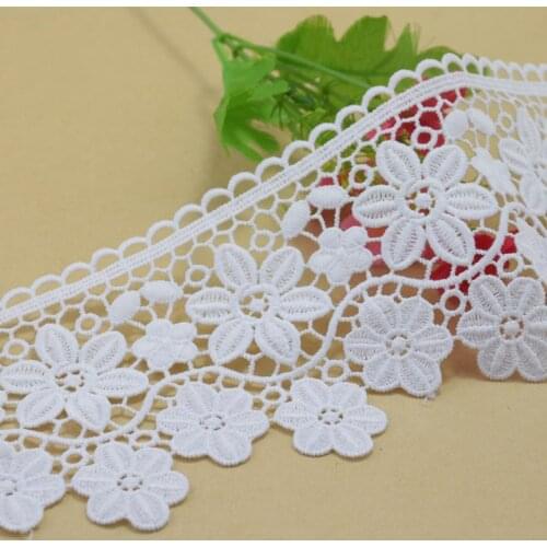 9cm White Polyester Embroidery Floral Sewing Ribbon Lace Trim Ribbon Fabric DIY