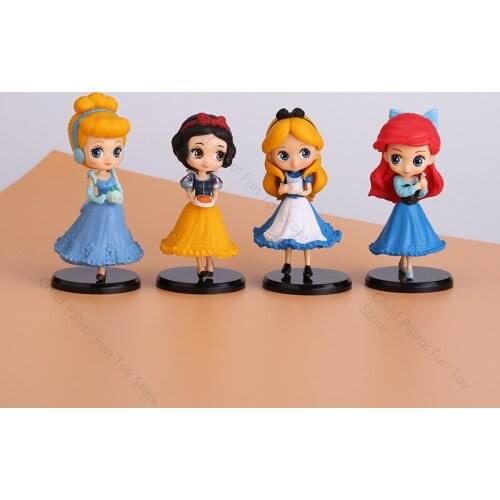 Disney Princess Snow White Cinderella Alice Ariel Q Version Anime Figures Toys PVC Model Kids Toys for Girls Christmas Gifts