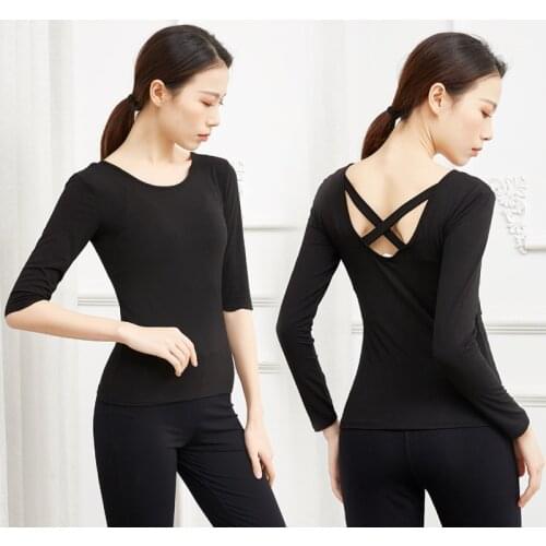 Adult Modal Back Cross Oriental Latin Belly Dance Yoga Top T Shirt Costume for Women Ballet Dancing Clothes Dancer Wear