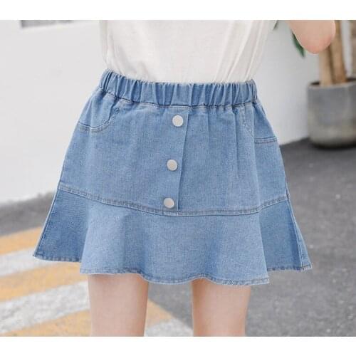 Denim Mini Short Skirts for Girls Summer Jeans Skirt with Button Fashion Toddler Girl Clothes10-12 Years Clothing for Teens