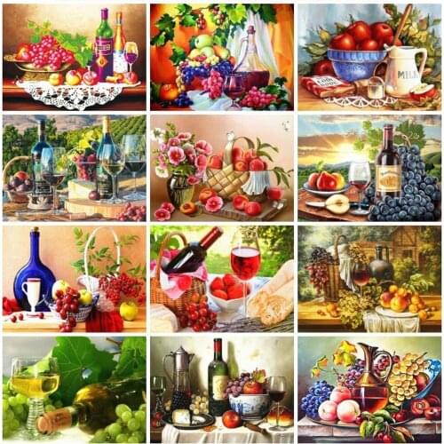 HUACAN 5D DIY Full Square Diamond Painting Scenic Red Wine Diamond Embroidery Sale Rhinestone Picture Diamond Mosaic DropShip