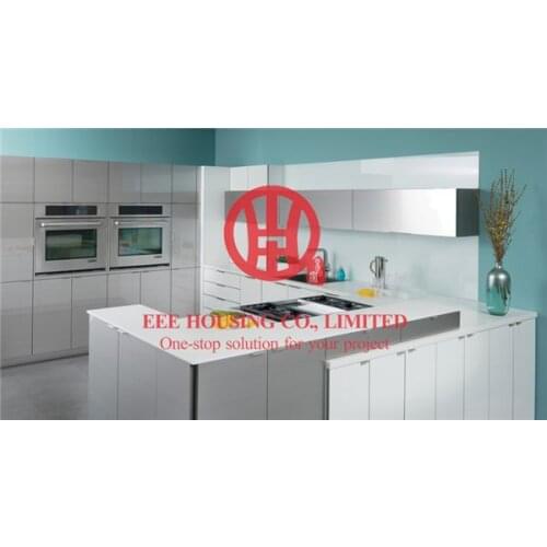 Customized modern lacquer kitchen cabinet with excellent design and quality MOQ is 1 set & sipping by sea