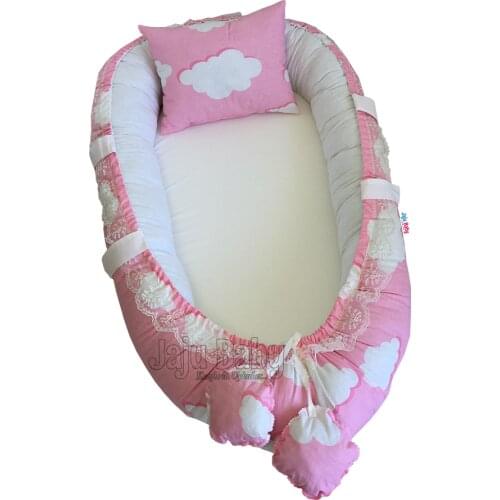 Jaju Baby 100x60 Babynest Pink Cloudy Orthopedic Luxury Baby Nest mother beside luxury baby bed