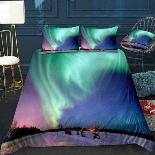 Aurora borealis Quilt Cover Pillowcase 3Piece Comforter Bedding Set With Pillow Case Single Double Duvet Cover Home Decora