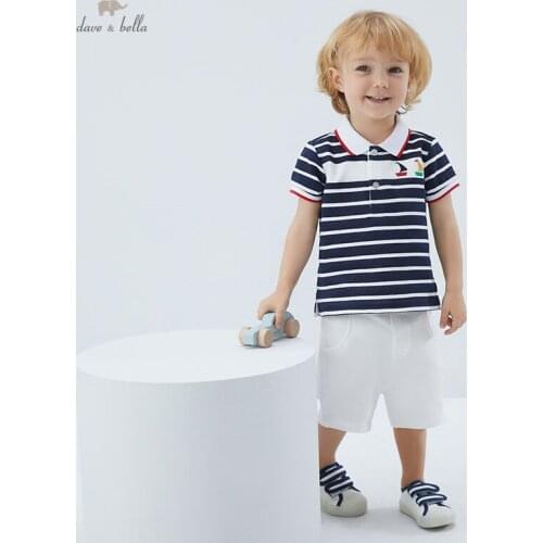 DB17310 dave bella summer baby boys casual cartoon striped clothing sets kids fashion short sleeve sets children 2 pcs suit