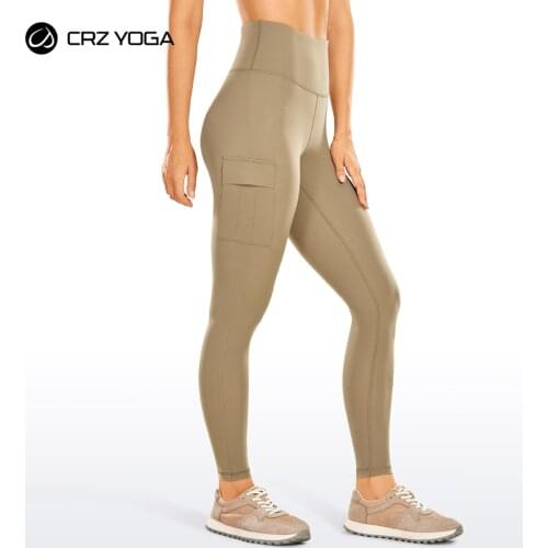 CRZ YOGA Womens Naked Feeling Soft Cargo Leggings 25 Inches - Brushed Yoga Pants 7/8 Workout Leggings with Pockets