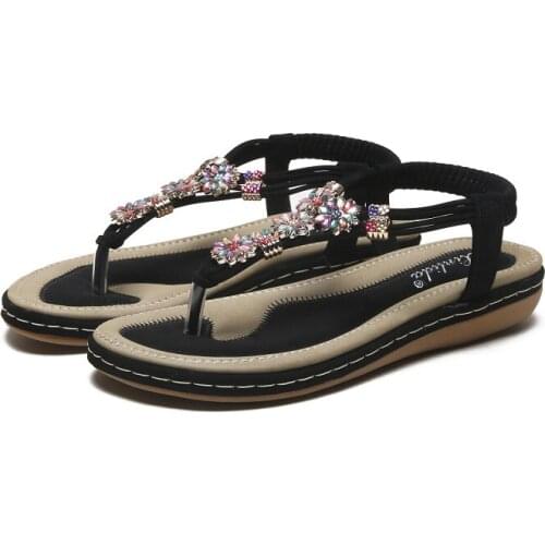 UMMEWALO Summer Sandals Women T-strap Flip Flops Thong Flat Sandals Flowers Sandal Shoes