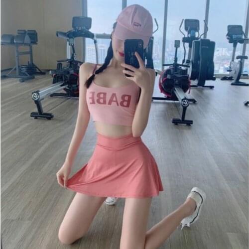 2021 Summer Yoga Suit Sports Fitness Clothes Korean Fashion Women Sexy Letter Vest Anti-Empty Casual Shorts Skirt Two-Piece Sets