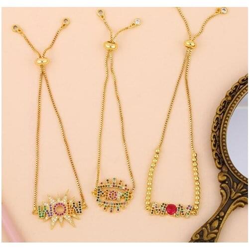 Mom multicolor crystal micro pave cz zircon cubic zirconia Bracelet Adjustable silicone Snake Chain Jewelry rdg2