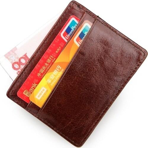 Nesitu Vintage Coffee Real Skin Genuine Leather Cowhide Simple Mini Men Wallets Card Holder #M8101