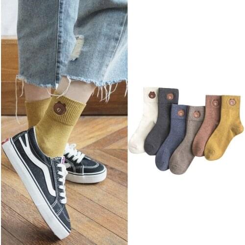 Womes Socks Fashion Cartoon Cute Bear Ankle Socks For Women Girl Cotton Short Socks High Quality Color Korea Style Breathable