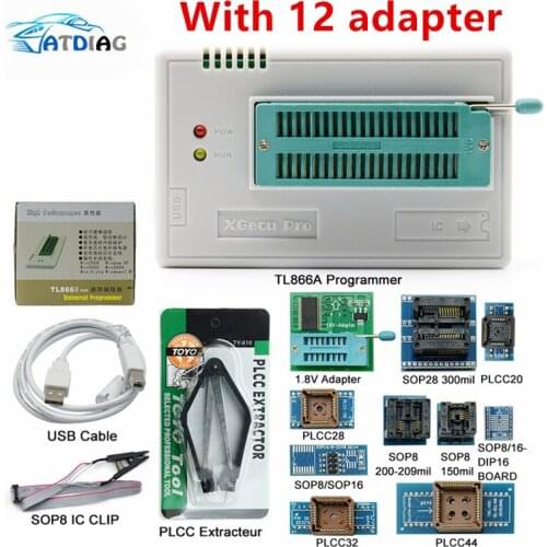 Newest V10.55 TL866II Plus Universal Minipro Programmer+12 Adapters+Test Clip TL866 PIC Bios High speed Programmer
