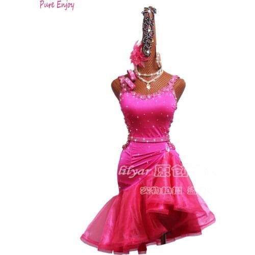 New ladies Latin dance skirt pink diamond skirt bubble skirt party dancer singer entertainer Latin skirt ballroom dance skirt