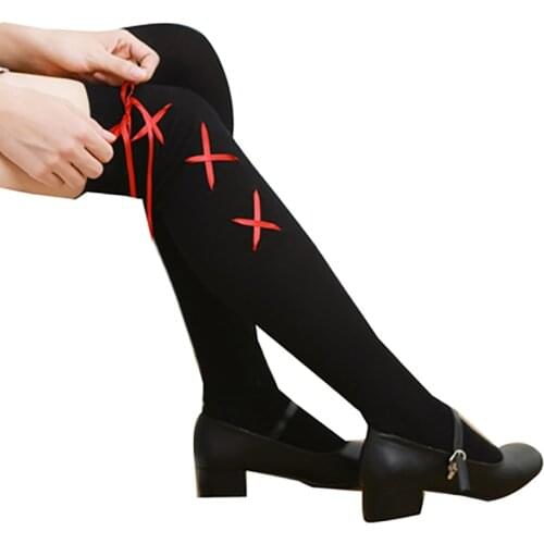 Autumn Winter Black Lolita Stockings Gothic High Knee Sock Bandage Red Cotton Japan Jk Uniform Overknee Tight 20200927