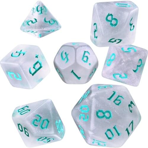 Iridescent Glitter Polyhedral 7-Die Dice Set D4 D6 D8 D10 D% D12 D20 for TRPG DND