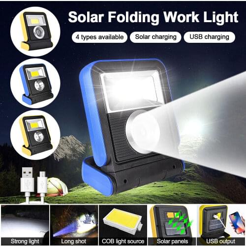 Portable Solar COB Folding Work Light USB Rechargeable Lantern LED Flood Light IP65 Waterproof Camping Light Phone Charger