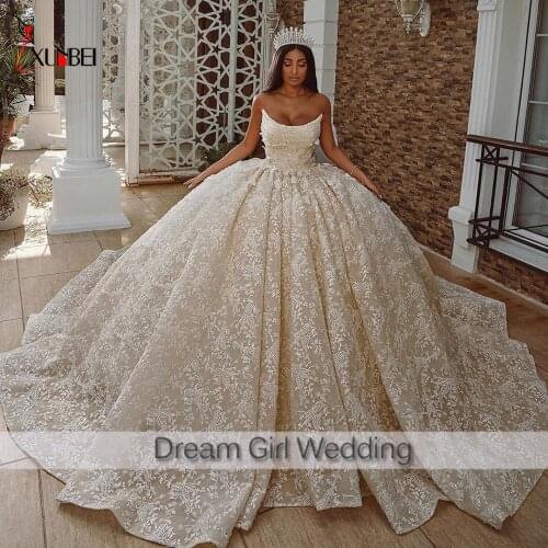 Robe 2021 Luxurious Big Ball Wedding Dresses Crystal Beads Flowers Wedding Dresses Vestido De Noiva Mariage Bridal Gown