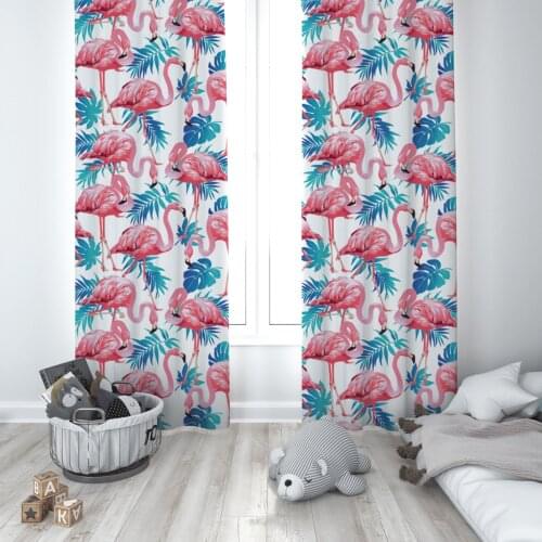Curtains Children 3D Printed Decorative Items Home Childrens Room Pink Flamingo Blue Black Model 047