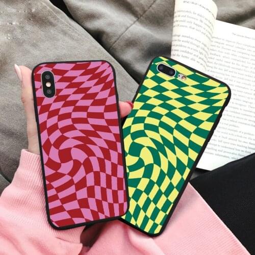 Simple Twisted Pink Blue Grid Pattern Phone Case for IPhone 6s 7 8 SE 2 Plus 11 12 Pro Max X XS MAX XR Plaid Soft Silicone Case
