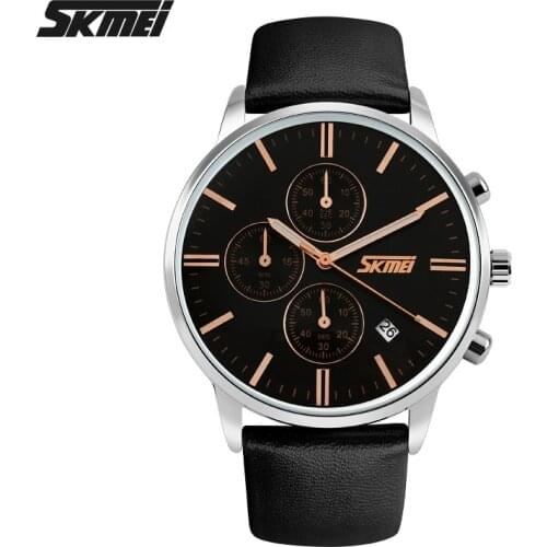 SKMEI Men Quartz Watch Leather Strap Waterproof Stop Watch Relogio Masculino Casual Fashion Brand Calendar Wristwatch