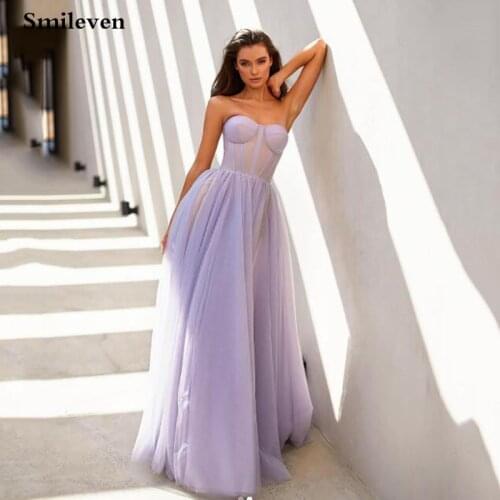 Smileven Purple Strapless Prom Dresses Floor Length A Line Elegant Lady Corset Formal Party Gowns Custom Made