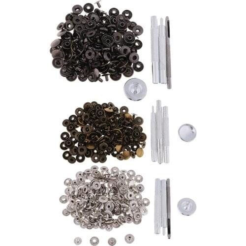 Heavy Duty Snap Fastener Press Stud Kit Buttons with Leather Hole Punch Tool