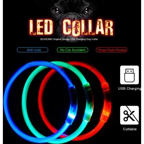 USB Charging Pet Dog Collar Rechargeable LED Tube Flashing Night Dog Collars Luminous Safety Puppy Cat Collar With Battery