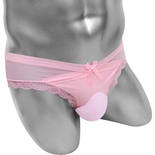 Erotic Sissy Panties Penis Pouch Transparent Lace Sexy Lingerie Mens Briefs Underwear Low Rise Bikini Cute Fashion