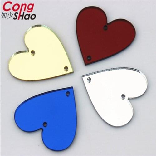 Cong Shao 25mm 10Pcs Top Quality Heart mirror sew on rhinestones with holes flat back Acrylic Sew-on Stone for DIY costume 8Y777